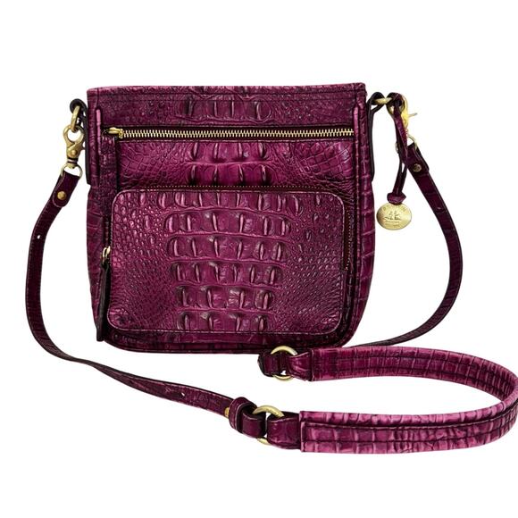 Brahmin Cleo Crossbody Bag Dewberry Berry Pink Embossed Leather - Picture 1 of 13